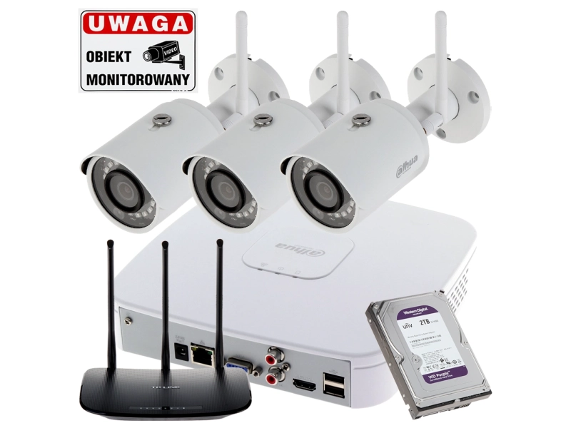 Zestaw monitoringu WiFi 3 kamery 4MPx IPC-HFW1435S-W-0280B-S2 Detekcja ruchu